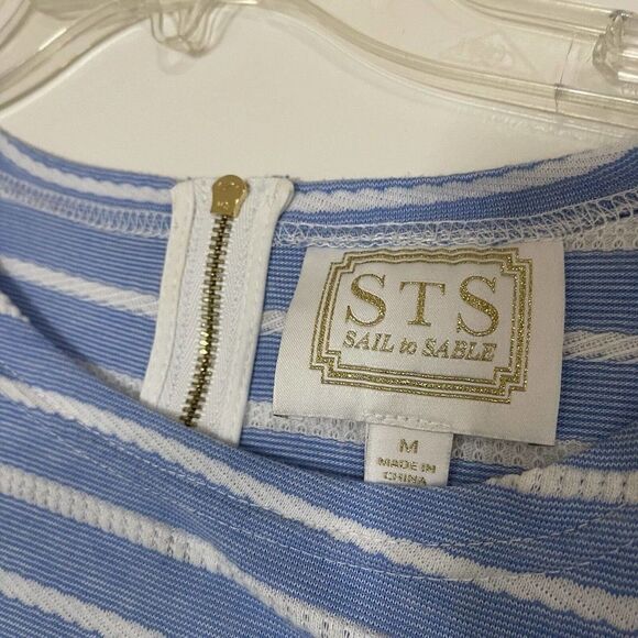 Sail to Sable blue knit striped mini long sleeve shirt dress size Medium - Picture 4 of 5